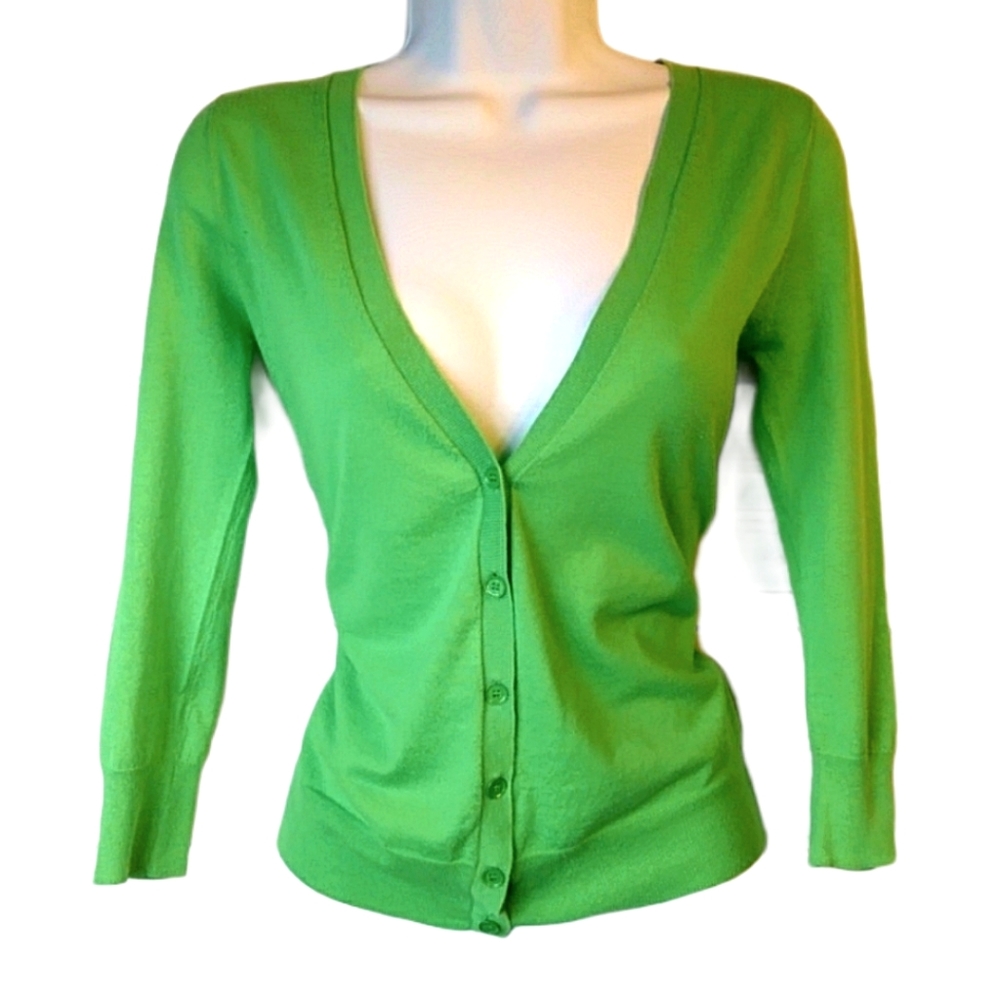 J.Crew 3/4 Sleeve Green Cardigan Womens Size XS